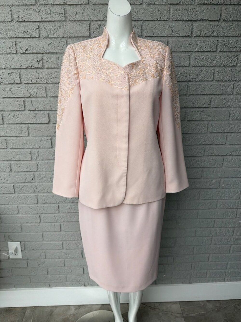 Vintage John Meyer Women’s Pink Embellished 2PCS Skirt Jacket Set Size 8P